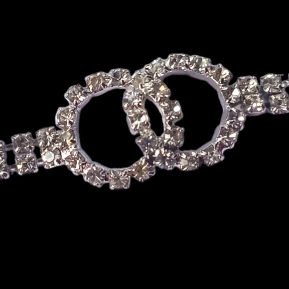 Vintage Silver Tone Infinity Bracelet CZ Rhinestones Encrusted Fold Over Clasp - Picture 3 of 10